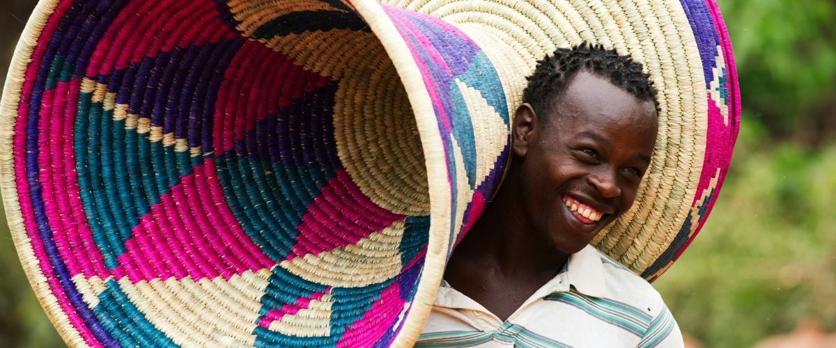 A man in Ethiopia carries a basket over his shoulder