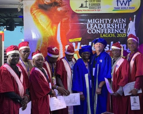 Graduates of the 2025 EMAW Leadership Training stand in a row in Lagos, Nigeria