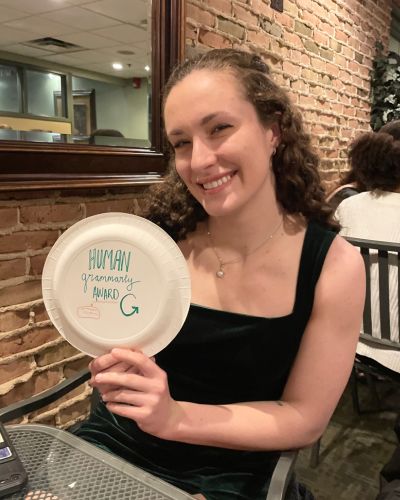 Lauren was honored with the Human Grammerly Award at her team's swim banquet this year.