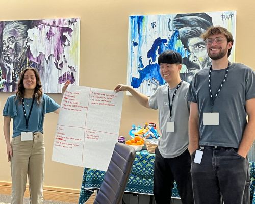 Zach and fellow interns work on an orientation exercise together. 