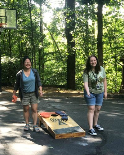 Kristina (right) and fellow intern, Joanna Moser (left) enjoy some downtime at TWR's guesthouse, the Lodge.