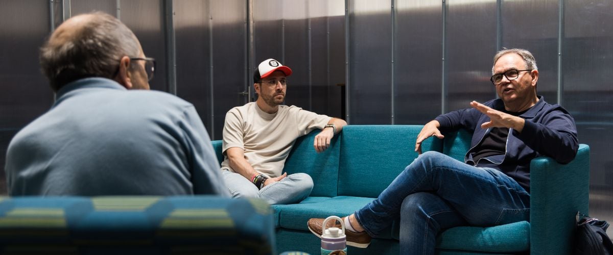 Claude Gerder (right) sits down with Phare FM's Chief Executive Officer, Nathanaël Chong (center), and TWR Writer, John Lundy (left) to discuss the spiritual landscape of France.