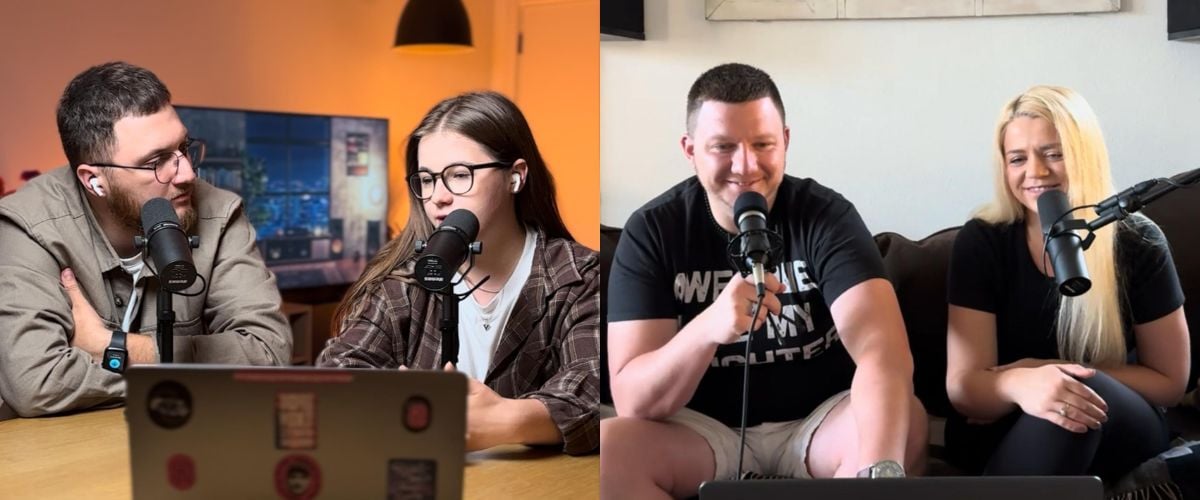 Ukrainian brothers Oleksandr, left photo, and Serhii Rybak, right, produce the podcast "10,000 km" for TWR Ukraine. Alexander lives in Kyiv with his wife, Anna, the daughter of TWR Ukraine's director. Serhii and his wife, Maryana, live in California. The wives now join their husbands in recording the podcast.