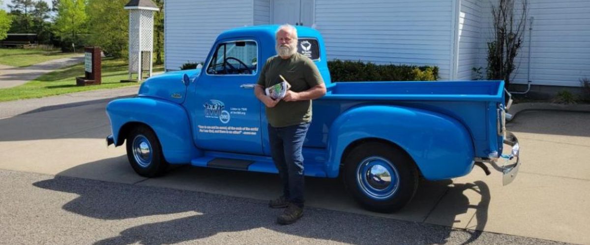 Michael Daniels uses his vintage 1954 Chevrolet pickup truck, complete with TWR360 logo, as he makes his rounds to let churches in his part of Tennessee know about the ministry of TWR. Photo courtesy of Michael Daniels.