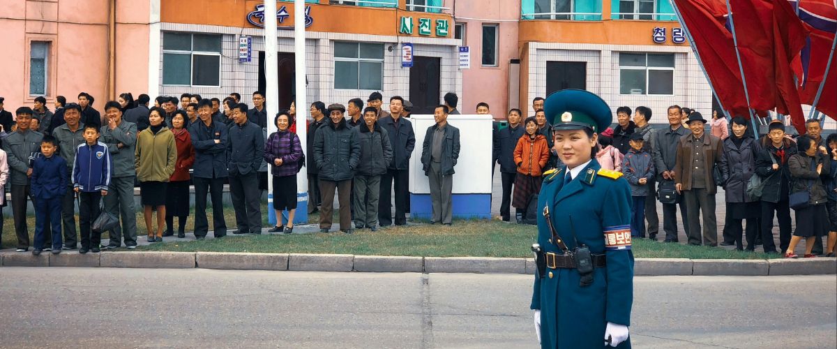 A traffic warden marshals the Pyongyang Marathon in North Korea